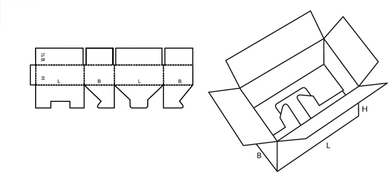 Faltschachtel Verpackung FEFCO 0216 mit Steckboden und Deckel zum Kleben technische Zeichnung